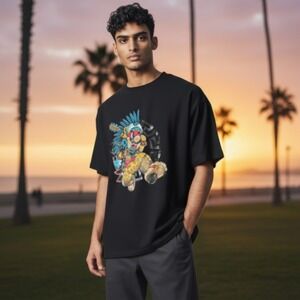 Mis Raíces Black Graphic T-Shirt Mens XXL Aztec Indigenous Art Streetwear